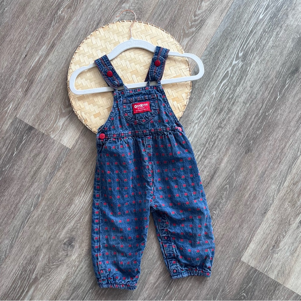 Vintage 1990’s Oshkosh bgosh rose embroidered overalls toddler girl 24 months